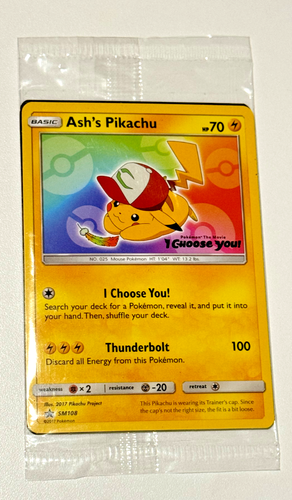 SEALED Pokemon Ash's Pikachu SM108 Black Star "I Choose You" Promo Card TCG SM