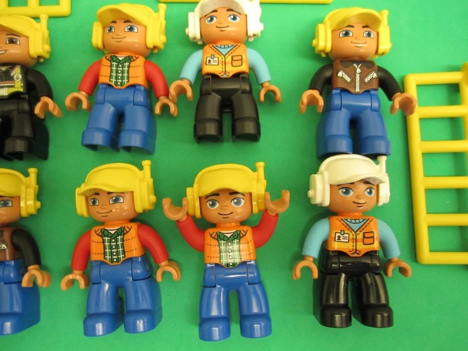 Lot 12 LEGO Duplo Figures City Workers Hat Headsets (4) Railing (2) Tools - Image 2 of 3
