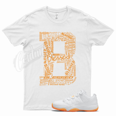 White BLESSED T Shirt for J1 11 Low Bright Citrus Laser Orange Vapormax Plus
