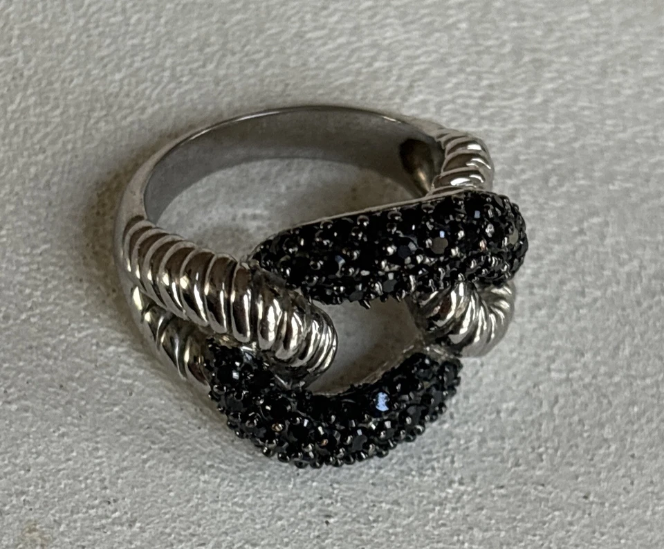 Park Lane Bellagio tamanho 8 tom prata cabo de bloqueio preto CZ pavê Euc raro - Imagem 2 de 4