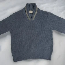 Vintage Wool Sweater Towne and King California Mens L V Neck Shawl Collar Blue