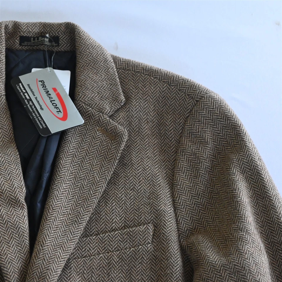 LL Bean 40L Tall Brown Herringbone Tweed Thinsulate Primaloft Blazer Sport Coat - Image 2 of 4
