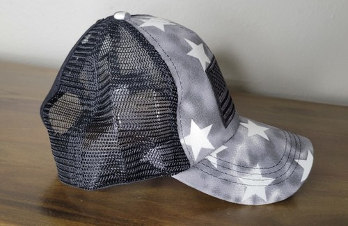☆ NUOVO berretto da donna cinturino posteriore coda di cavallo grigio mimetico stelle bandiera americana patriottica ☆ - Foto 9 di 10