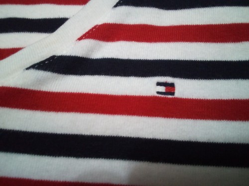 Tommy Hilfiger Top Women M Red White Blue Striped V-Neck Short Sleeve - Picture 5 of 7