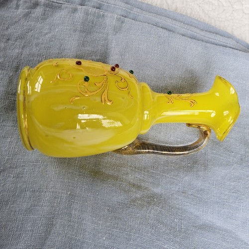 antique bohemian spatter yellow glass carafe minature guilt franz welz czeck - Picture 2 of 13
