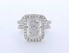 Side Stone Engagement Ring Halo 14K Gold 5 CT Radiant Lab-Grown Diamond D VVS1