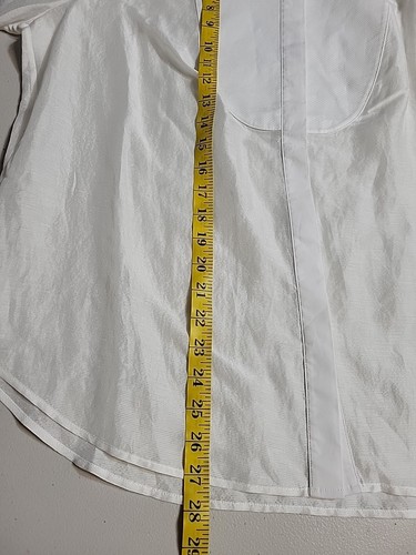 Blusa 7 for All Mankind L de lino mezcla de seda marfil popplin manga 3/4 transparente - Imagen 9 de 10