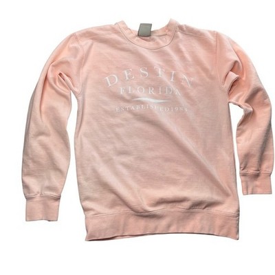 US Vintage Destin Florida Beach Sweatshirt Cozy Casual Crewneck Peachy Pink Sz S