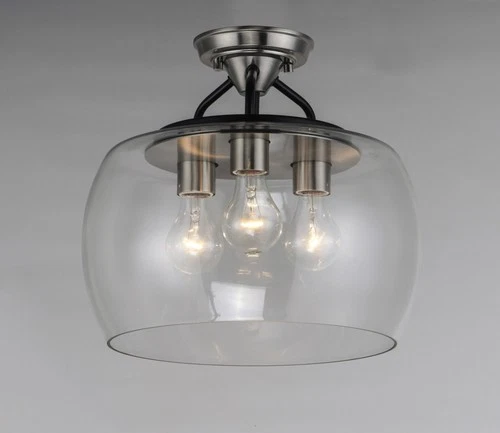 Maxim 26130CL Nickel/Black Goblet 3-Light 14"W Semi-Flush Drum Ceiling Fixture - Picture 9 of 12