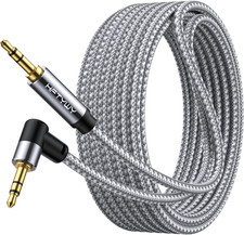 90-Degree Right Angle Aux Cord 3.5mm Audio Cable Nylon Braided Hi-Fi 15ft