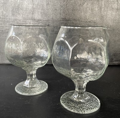 Vintage Libbey s Chivalry Pattern Brandy Snifters -Clear Textured Glass Set of 2