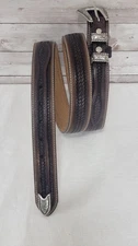 Vtg Ranger Co Tooled Brown Leather Belt Double Stitch Sz 44 1996 Billet Carry 