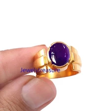 Natural Amethyst Gemstone with Gold Plated 925 Sterling silver Ring for Men's #4