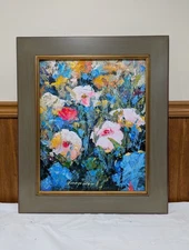 Framed flowers original acrylic painting on Canvas. 23 in x 27 in