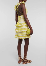 NEW! Zimmermann Halycon Crochet Frill Mini Dress | Yellow/Cream size AU1/US 6 