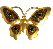 Vintage Gold Tone Glitter Inlay Butterfly Pendant