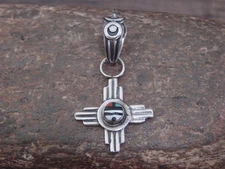 Native American Sterling Silver Zia Symbol & Sunface Inlay Pendant - Kallestewa