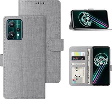 Realme 9 Pro Plus / 9 Pro+ Wallet Case Grey ? Canvas Flip Cover with Card Slots