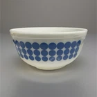 Milk Glass Bowl White Blue Polka Dot Pattern Pressed Glass Glossy Round Adult