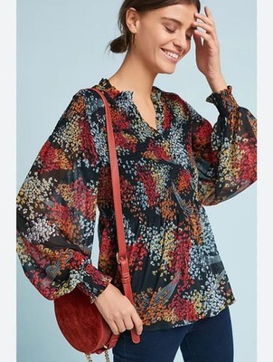 AKEMI + KIN Adria Smocked Top Blouse Floral Print Multi-color M