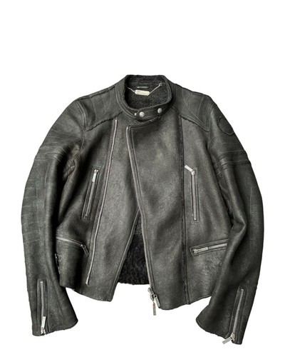 John Galliano, JOHN GALLIANO Vintage Black Sheepskin Leather Moto Jacket Size 14 Made in Italy