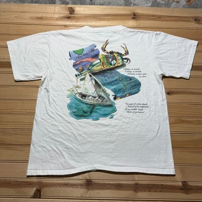 Vintage 90s Pirate Ship Caribbean Map Treasure Rum Lyrics Sea Graphic T-Shirt XL