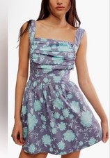 Free People Mini Dress Meet me in Maui M Purple Blue Floral NWT $168 Sold Out!