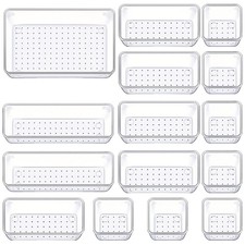 15 Piece Clear Drawer Organizer Set 4 Size Plastic Storage Bins for Desk Kitchen