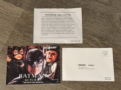 Batman Returns Instruction Manual Booklet + Reg Card Inserts Only Nintendo Nes