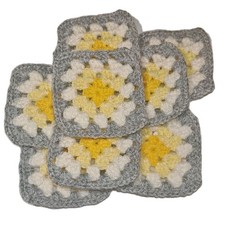 20 Soft Daisy Granny Squares Yellow Centre Pale Lemon Cream & Dove Grey – 3 inch