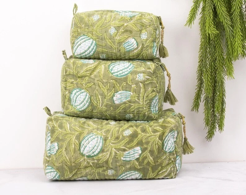 Indian Multi Floral Print Toiletry Bag Unisex Makeup Bags Waterproof 3 Pcs. Sets