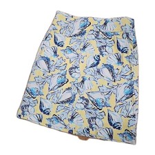 Talbots Cotton Skirt Yellow Blue Seashells Vintage Preppy Size 4 Coastal Chic