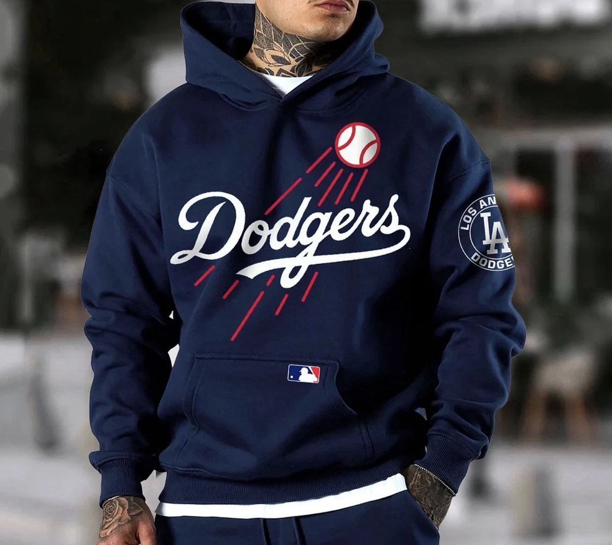 New Era - Los Angeles Dodgers - Sweat à capuche à appliqués - Bleu | ASOS