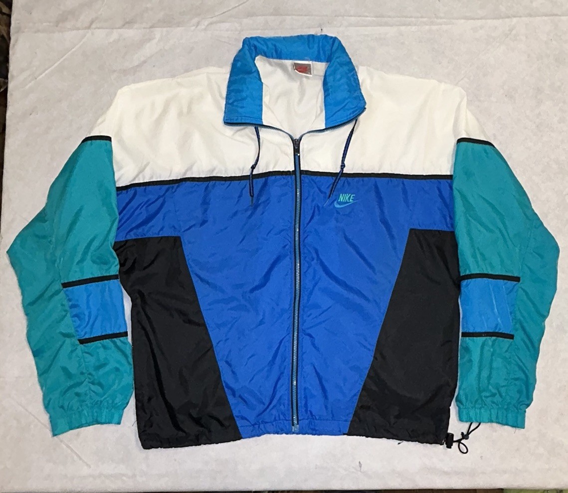 SACAI X NIKE Giacca a vento vintage Nike uomo M blu verde nero full zip anni 90 retrò