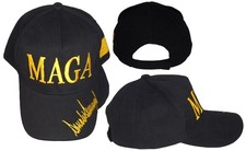 MAGA Signature Trump USA Flag Black Cotton Adjustable Embroidered Cap Hat