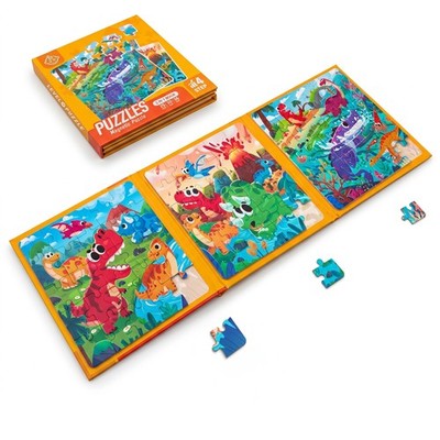 3 in 1 Magnetic Dinosaur Foldable Travel Jigsaw Puzzle Board Toddler Toy Game