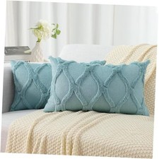 Throw Pillow Covers 12x20 Inch Set of 2, Soft Plush 20" x 12" Pack of 2 Aqua
