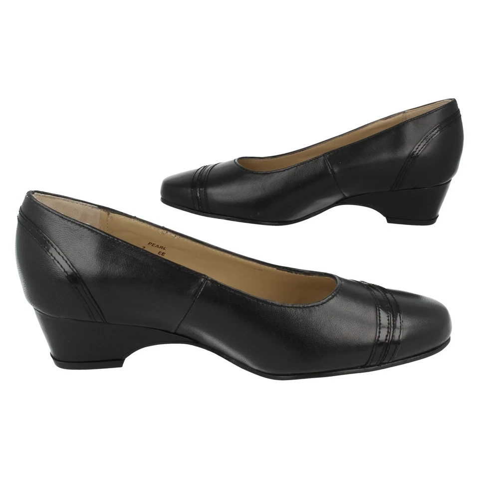 Ladies Ex-display Equity Black Leather Court Shoes :Pearl UK2 EE - Image 3 of 4