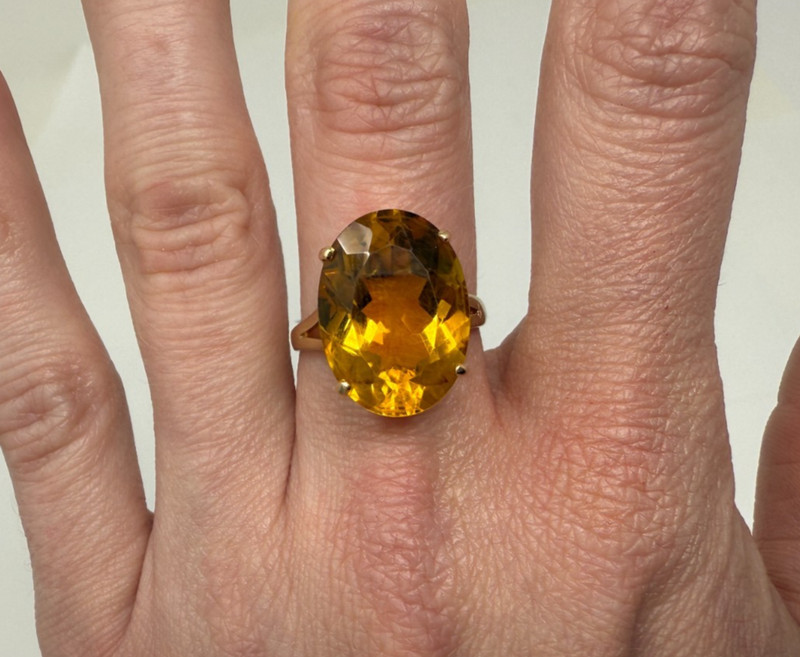 Liquid Sunshine Citrine Oval Ring 14k Gold 10.6 carats