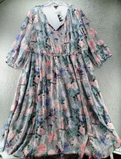 Torrid Chiffon Dress Womens 3 Gray Harmonic Floral Lined Tea Length Formal NWT