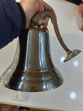 11" Nautical Hanging Door Ship Bell Vintage Brass Big With Wall Mounted Bracket