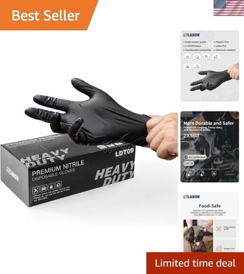 LANON 6-mil Black Nitrile Disposable Gloves, Food-Safe, Powder-Free, Heavy-Du...