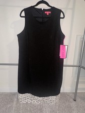 BETSEY JOHNSON Little Black Dress Womens Sleeveless White Lip Lace Trim  18W NWT