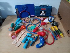 Vintage Fisher Price Medical Kit Doctor Playset Toy Lot with Blue Case 27 Pieces