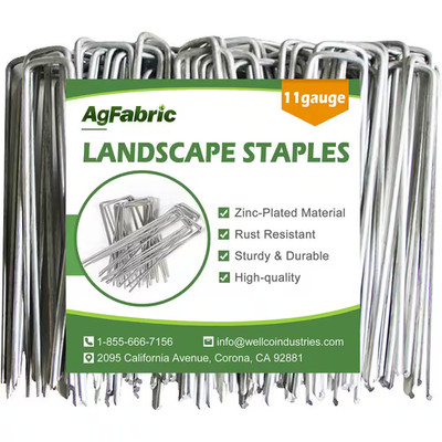 10 In. 11 Gauge Galvanized Landscape Staples Stake Silver, Metal Weedmat Stake P