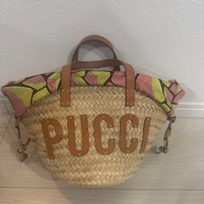 Borsa tote Emilio Pucci in pelle di paglia motivo geometrico multicolore
