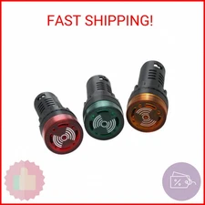 mxuteuk 3Pcs 22mm 110/120V Buzzer with LED Lndicator Light Flash Alarm Beep Sign