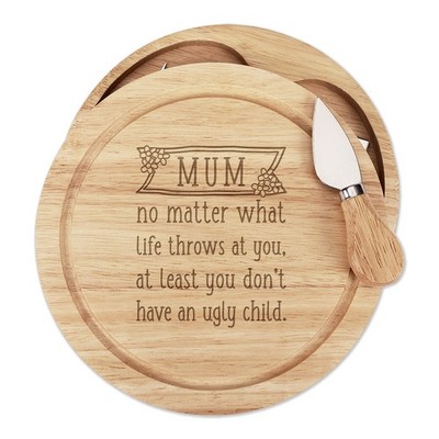 Gift Base Holz Käsebrett Messer Set Muttertag 1-teilig 21x21x3.5cm