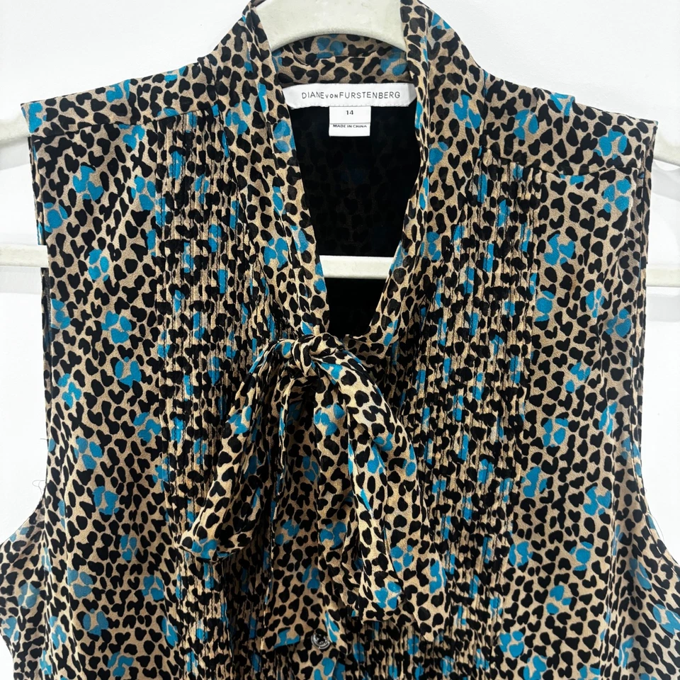 Blusa con corbata de seda Diane von Furstenberg Aiden - Talla 14 - Sin mangas - 100 % seda - Foto 3 de 4