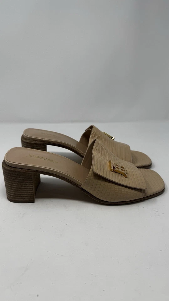 Burberry Winnie Monogram Motif Embossed Leather Heeled Mules Women’s Size 9.5 - Image 2 of 4